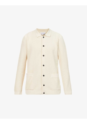 Cutaway-collar buttoned cotton-knit jacket