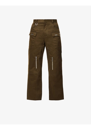 Multi-pocket relaxed-fit wide-leg cotton-twill cargo trousers