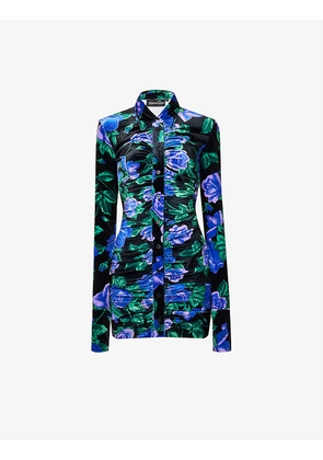 Richard Quinn floral-pattern ruched-bodice velour mini dress
