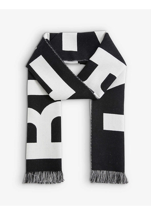 Contrast logo-embroidered wool-knit scarf