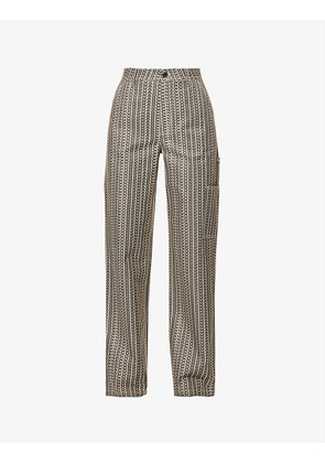 Monogram-jacquard relaxed-fit high-rise woven trousers