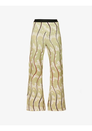 Matcha Waves wide-leg mid-rise organic cotton-blend trousers