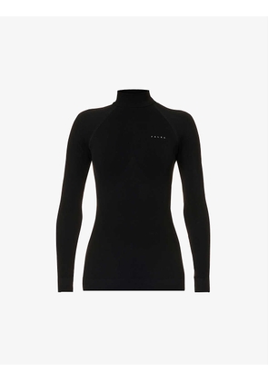 Turtleneck fitted stretch-woven top