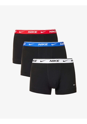 Logo-waistband mid-rise pack of three stretch-cotton trunks