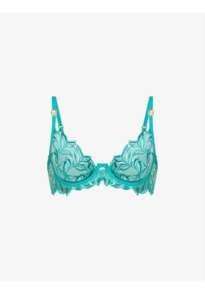 Isadora floral-embroidered woven bra
