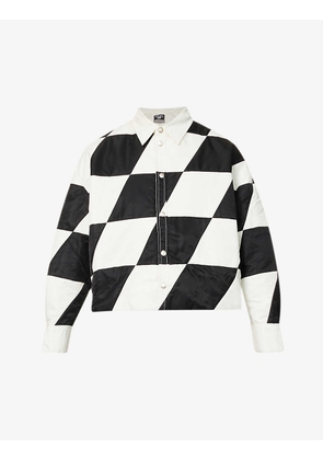 Contrast-pattern padded oversized-fit shell jacket