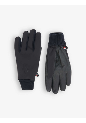 Brand-embossed woven and leather gloves