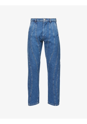 Contrast-stitch panelled regular-fit jeans