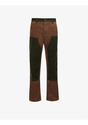 Contrast patch-pocket logo-embossed regular-fit straight-leg corduroy trousers