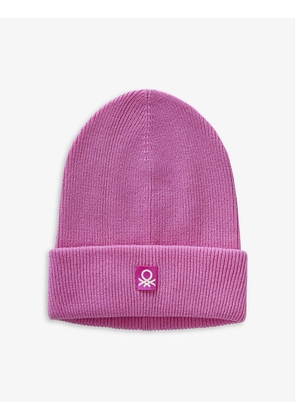 Logo-patch wool-blend beanie hat 6-12 years