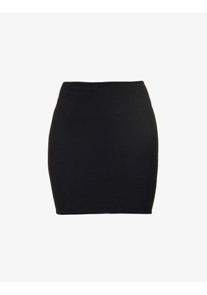 High-waist stretch-woven mini skirt