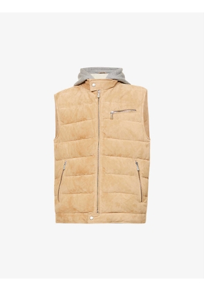 Hooded quilted suede gilet
