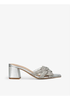 Grandly crystal-embellished heeled faux-leather mules