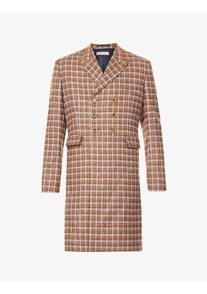 Harmonic check-patterned double-breasted cashmere-blend coat
