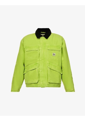 Spread-collar brand-patch cotton-canvas jacket