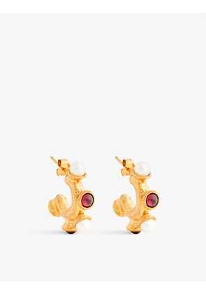The Nocturnal Desire 24ct yellow gold-plated bronze, garnet and freshwater pearl earrings