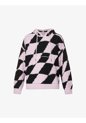 Contrast-pattern oversized-fit knitted hoody