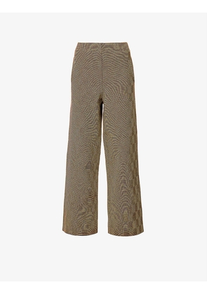Wide-leg mid-rise stretch-knitted trousers