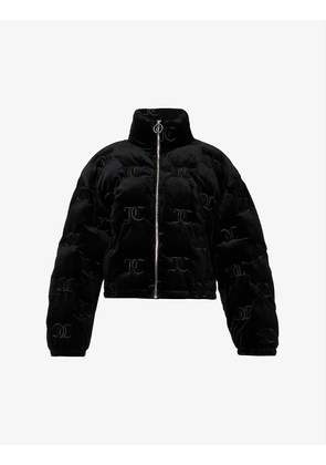 Monogram-print quilted woven puffer jacket