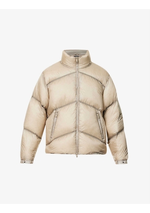 Funnel-neck padded boxy-fit shell-down jacket