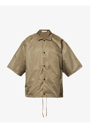 Brand-badge drawstring-hem relaxed-fit shell shirt