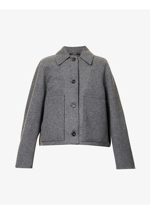 Brushed-texture flap-pocket wool-blend coat