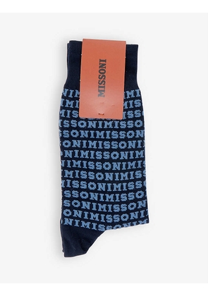 Logo-pattern cotton-blend socks
