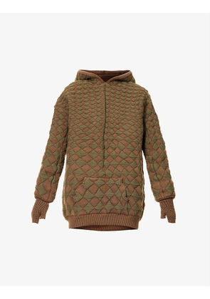Quilted diamond-knit stretch-knitted hoody