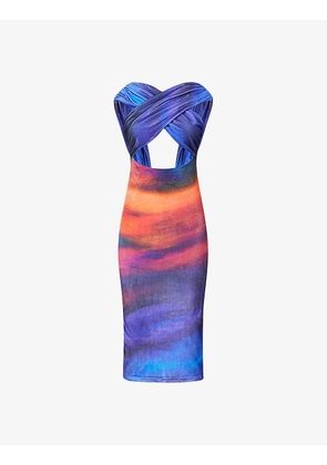 Arabella abstract-print stretch-woven midi dress
