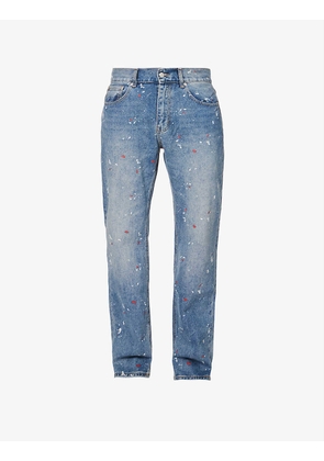 Paint-splattered graphic-print straight-leg jeans