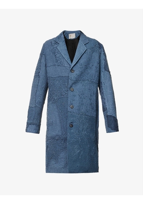 Gil textured patchwork-panelled single-breasted cotton coat