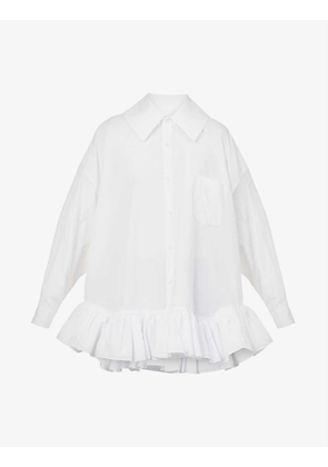 Frill-trim relaxed-fit cotton shirt