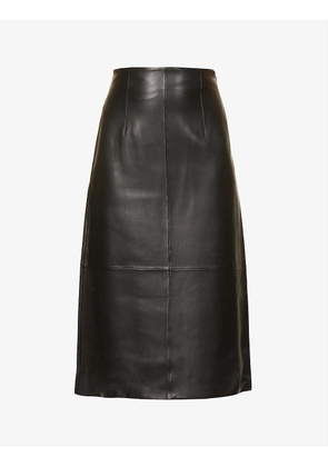 Mid-rise A-line leather midi skirt