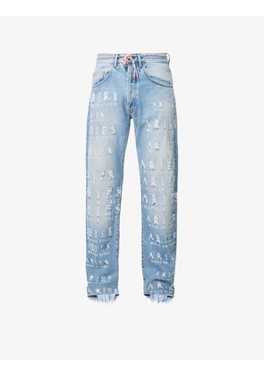 Batten logo-distressed relaxed-fit straight-leg jeans