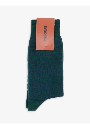 Logo-pattern cotton-blend socks