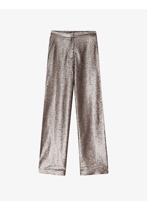 Livia high-rise wide-leg metallic woven trousers