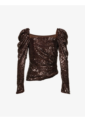 Allura sequin-embellished square-neck woven top