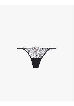 Alanna floral-embroidered mid-rise stretch-lace thong