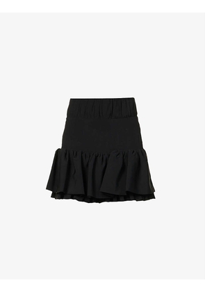 Ruffle-hem pleated crepe mini skirt