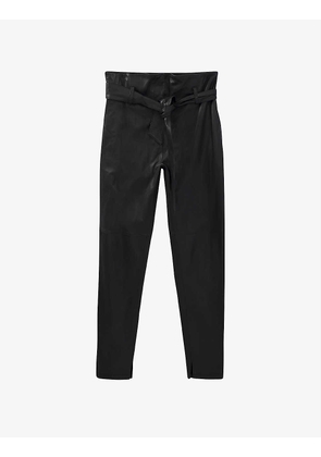 Straight-leg high-rise leather trousers