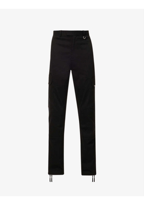 Brand-plaque multi-pocket regular-fit straight-leg stretch-cotton blend cargo trousers
