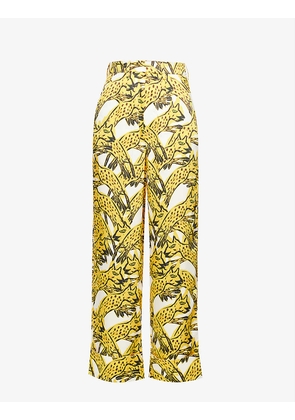 Abstract-print wide-leg high-rise recycled polyester-blend trousers