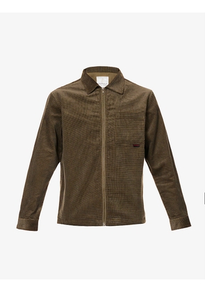 Spread-collar grid-textured cotton overshirt
