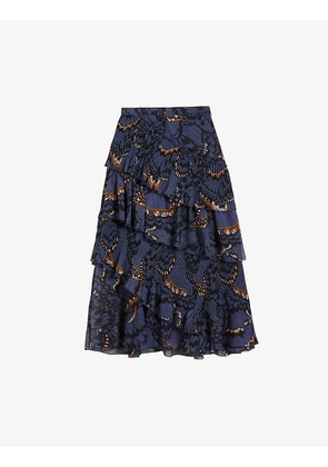 Furela asymmetric-tiered pleated crepe midi skirt