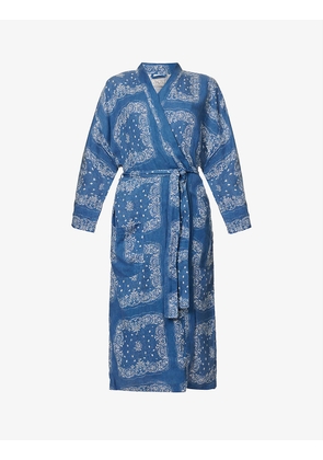Bandana-print linen robe