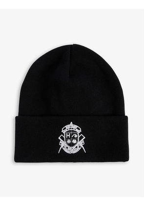 Crest logo-embroidered organic-cotton and wool-blend beanie