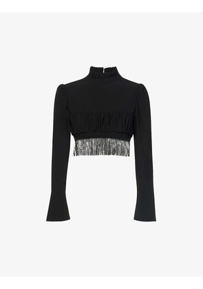 High-neck chain-embellished crepe top