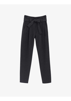 Striped straight-leg high-rise stretch-woven trousers