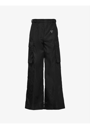 Water-reactive wide-leg mid-rise recycled-polyamide trousers