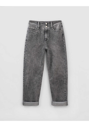 Acid-wash relaxed-fit straight-leg high-rise stretch-denim jeans